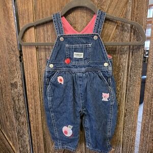 Oshkosh Overalls Baby Girl Size 3/6 Months Denim Lined Applique Infant One Piece